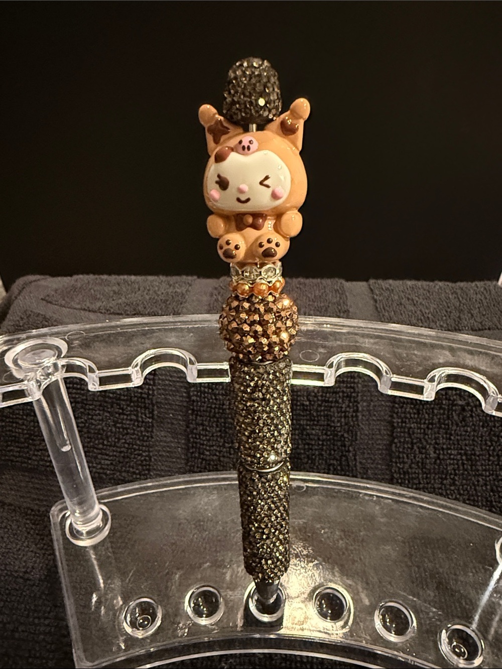 Handcrafted Brown Cute Animal Bead Embellished Pen